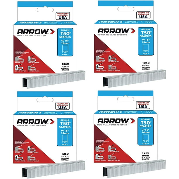 Arrow Fastener 509 Genuine T50 9//16-Inch Staples 1,250-Pack